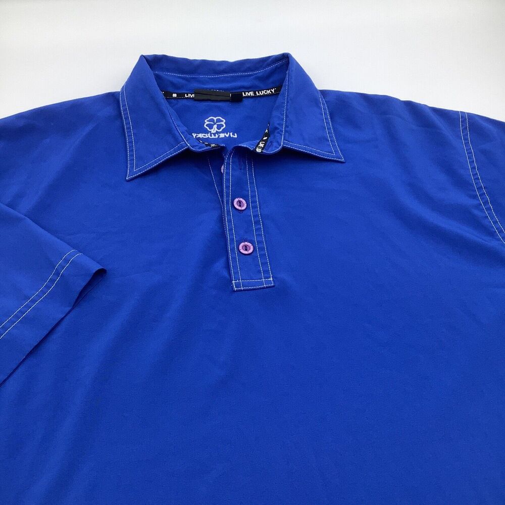Black Clover Mens Live Lucky Short Sleeve Golf Polo Blue Size XL
